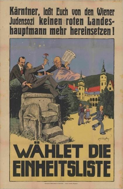 Plakat zu Kärntner Landtagswahl 1923. Die Christlichsozialen, der Kärntner Landbund und die Großdeutsche Volkspartei traten als Einheitsliste an.